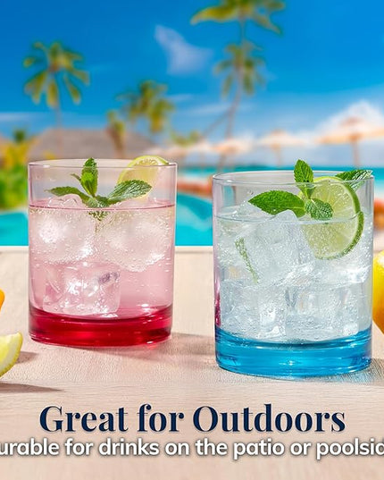 US Acrylic Classic Plastic Reusable Drinking Glasses (Set of 6) 12oz Rocks Cups Assorted Colors | BPA-Free Tumblers, Made in USA | Top-Rack Dishwasher Safe