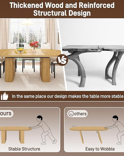 70.8 in Dining Table for 4 5 6 | Modern Natural Rectangular Kitchen Table W/Waterproof Wood Tabletop,Farmhouse Long Dining Room Tables W/Foot Pads&Wood Strip Base for Kitchen Living Room