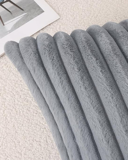 Pallene Faux Fur Plush Lumbar Throw Pillow Covers 12x20 Set of 2, Luxury Soft Fluffy Striped Decorative Pillow Covers for Sofa, Couch, Living Room, Grey
