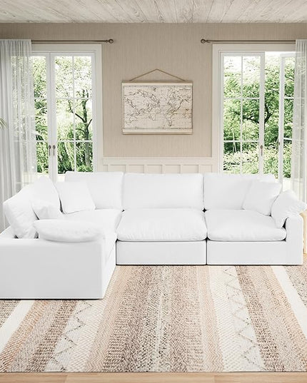 Modular Sectional Sofa Cloud Couch,Down Filled Comfy Cloud Modern Sofa,White Linen Oversized Couch Cushion Covers Removable for Living Room