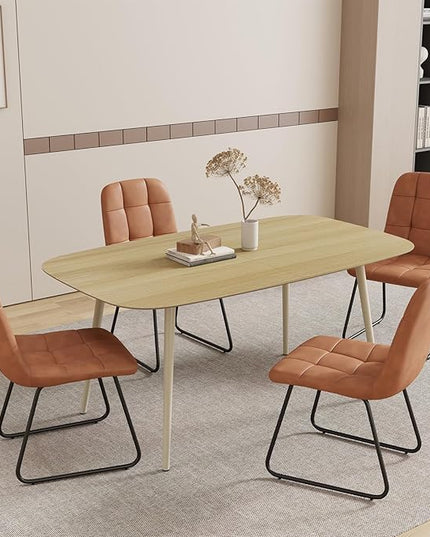 55.1'' Dining Table Set for 4,Modern Wood Dining Table,Leather Dining Chairs 4,Table and Chairs Set of 4,Ideal for Kitchen Dining Room (Cat Scratch Table + 4 U-Shaped Brown Chairs, 55.1")