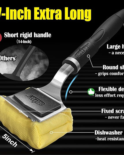 GRILLART Grill Brush for Outdoor Grill Bristle Free - Reinforced Grill Cleaner Scraper BBQ Brush - Replaceable Head Barbecue Grill Cleaning Brush - Safe BBQ Accessories Grill Tools - Gifts for Men/Dad