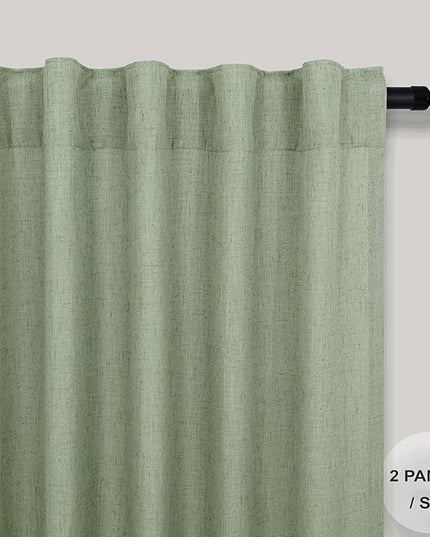 Pitalk Sage Green Curtains 102 Inches Long for Living Room 2 Panels Set Back Tab Pocket Boho Window Drape Semi Sheer Light Filtering Light Green Linen Curtain 102 Length for Bedroom Patio Sliding Door
