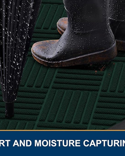 Smiry Front Door Mat Outside Entrance, Heavy Duty Outdoor Indoor Mat, Natural Rubber Doormat, Non Slip, Trap Dirt and Moisture, Easy Clean, Low Profile Patio Porch Entryway Mat, 29.5x17, Dark Green