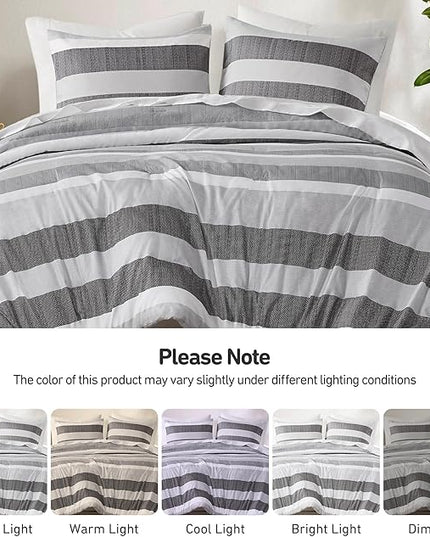 Twin Comforter Set, 2 Pieces Striped Bed Set, Soft Brushed Microfiber Reversible Bedding Set for All Season, Lightweight & Breathable Bedding Set with Comforter & Sham, Black/Grey