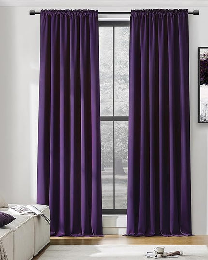DONREN Royal Purple Blackout Curtains for Bedroom - Thermal Insulated Rod Pocket Curtains for Living Room (52 x 90 Inch Length,1 Pair)