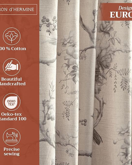 Maison d' Hermine Curtains for Living Room 100% Cotton 124 inch Length Two Panels Light Filtering Curtains for Bedroom Windows with Rod and Loop Pockets Drapes (Turin, 50" W x 124" L)