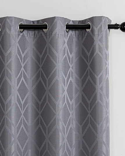 Amazon Basics Jacquard 2-Piece 100% Blackout Curtains, Living Room and Bedroom Drapes, Thermal Insulated Window Treatment, 52"x95", Grey