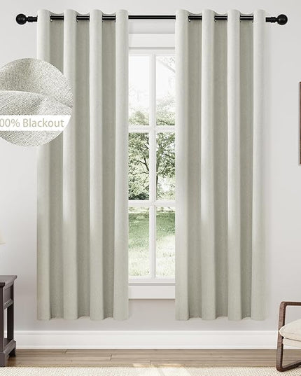 ChrisDowa 100% Blackout Greyish Beige Solid Curtains 72 Inches Long 2 Panels for Bedroom Living Room,Farmhouse Room Darkening Thermal Insulated Soundproof Grommet Top Window Treatment Drapes,52x72