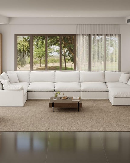 Cloud Modular Sectional Sofa,Oversize Down Filled Sofa 6 Seat with Chaise,Minimalist Sofa Cover Washable and Replaceable Couches for Living Room,Sectional Sofa Deep Seat