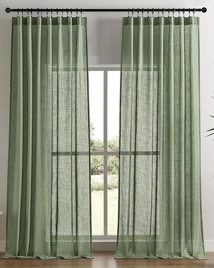 Joydeco Linen Curtains 96 Inch Length 2 Panel Sets,Light Filtering Curtains for Bedroom 52 Inch Wide Living Room Drapes with Back Tabs & Rod Pockets (W52 x L96 Inch, Loden)