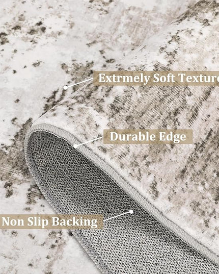 6x9 Modern Abstract Area Rug Non Slip Non Shedding Rug Low Pile Stain Resistant Machine Washable Rug Soft Carpet for Bedroom Living Room, Taupe/Beige