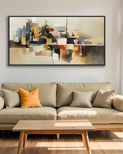 Yellow Abstract Wall Art for Living Room - Modern Wall Art - Framed Large Wall Decor - Canvas Pictures for Bedroom, Office, Above Bed - Contemporary Artwork for Home Decor 20×40IN