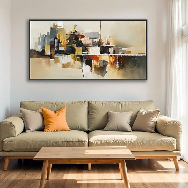 Yellow Abstract Wall Art for Living Room - Modern Wall Art - Framed Large Wall Decor - Canvas Pictures for Bedroom, Office, Above Bed - Contemporary Artwork for Home Decor 20×40IN
