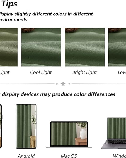 Guken Olive Green Blackout Curtains 102 Inch Length 2 Panels Set for Living Room Bedroom Back Tab Thermal Insulated 100% Black Out Linen Drapes Room Darkening Window Curtains 102 Inches Long