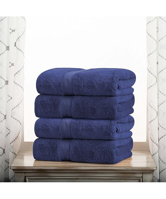 Superior Egyptian Cotton Pile Bath Towel Set of 4, Ultra Soft Luxury Towels, Thick Plush Essentials, Absorbent Heavyweight, Guest Bath, Hotel, Spa, Home Bathroom, Shower Basics, Navy Blue