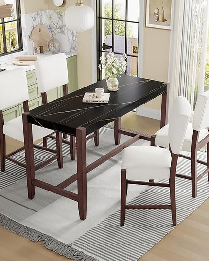 P PURLOVE 5 Piece Kitchen Table Set Counter Height Dining Table Set with Rectangle Table and 4 Cushioned Chairs for Small Place,Pub Kitchen