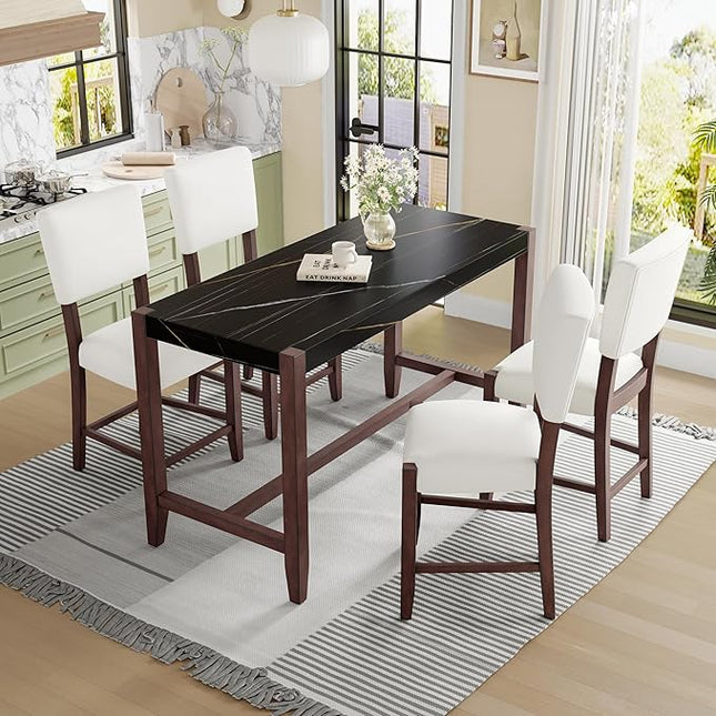 P PURLOVE 5 Piece Kitchen Table Set Counter Height Dining Table Set with Rectangle Table and 4 Cushioned Chairs for Small Place,Pub Kitchen