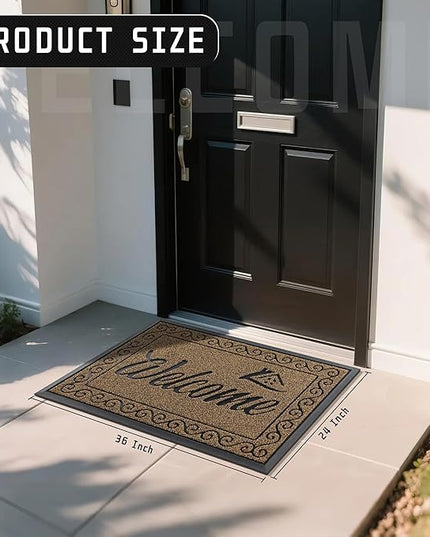 Yimobra Welcome Mat, Heavy Duty Sturdy Door Mats for Home Entrance Outdoor Indoor, Front Doormat for Outside Patio Floor Entry Porch Garage Office, Waterproof, Low Profile, 36x24, Brown