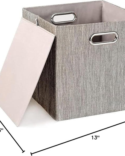 Posprica 3X Thicker Fabric Storage Cubes 13 inch Collapsible Storage Bins for Organization, Cubby Storage Baskets for Organizing Shelf Cabinet Bookcase Boxes, Set of 4, Coffee