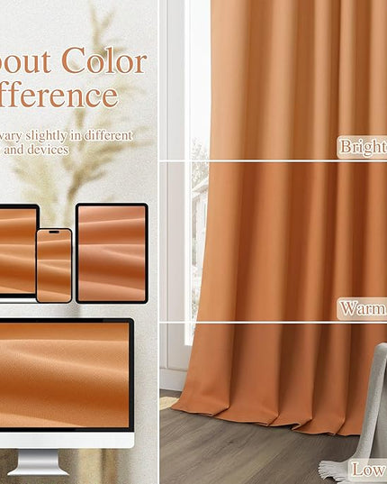 Guken Orange Blackout Curtains 102 Inch Length 2 Panels Set for Living Room Bedroom Back Tab Thermal Insulated 100% Black Out Linen Drapes Room Darkening Window Curtains 102 Inches Long