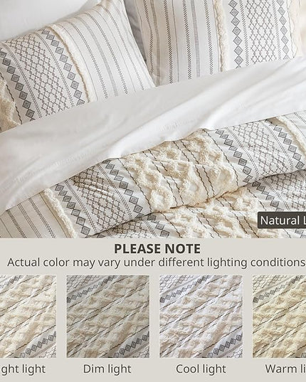 INK+IVY Comforter for King Size Bed, Chenille Tufted, Breathable Cotton Comforter Set King, All Season Modern Boho Comforter with Farmhouse Bedding Flare, 2 Matching Shams, King Ivory 3 Piece