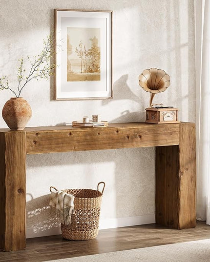 Solid Wood Console Table, 63-Inch Farmhouse Sofa Table Behind Couch for Entryway, Living Room, Foyer, Easy Assembly (Rustic Brown)