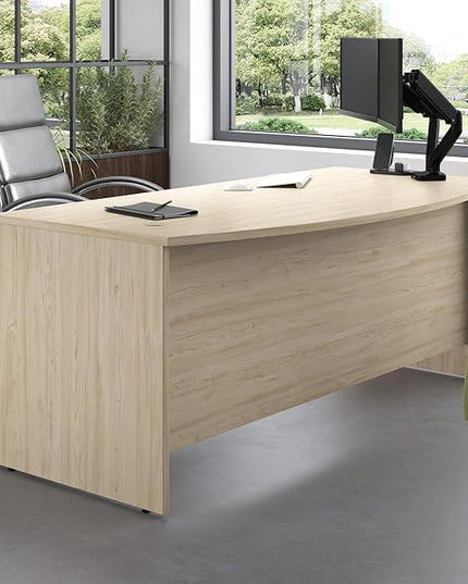 Bush Business Furniture Studio C 72W x 36D Bow Front Desk in Natural Elm, Computer Table for Home or Professional Office