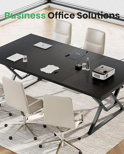 63" Large Executive Desk - Computer Office Desk Workstation, Modern Business Writing Table with Sturdy Metal Legs for Home Office (Black/Black)