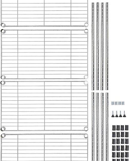 Amazon Basics 4-Shelf Adjustable, Storage Shelving Unit, (200 Pound Loading Capacity per Shelf), Steel Organizer Wire Rack, 13.4"D x 23.2"W x 48"H, Chrome