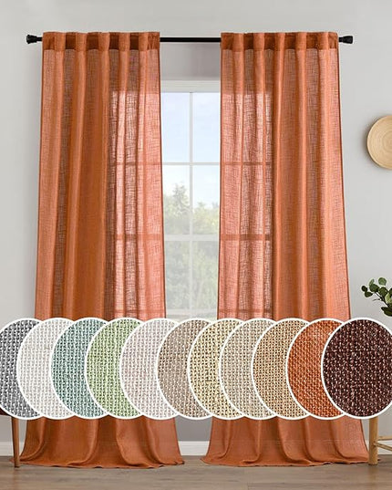 MIULEE Orange Curtains 90 Inch Length 2 Panels for Bedroom Living Room, Soft Thick Linen Textured Window Drapes Semi Sheer Light Filtering Back Tab Rod Pocket Burlap Look Fall Boho Decor