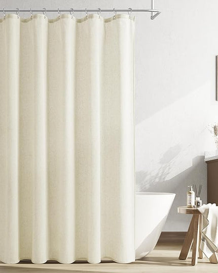 Naturoom Ivory Linen Shower Curtain, Cloth Textured Fabric Shower Curtain Set with Hooks, Simple Elegant Modern Farmhouse Country Ultra Thick Bath Curtains for Bathroom,Water Repellent,72x80