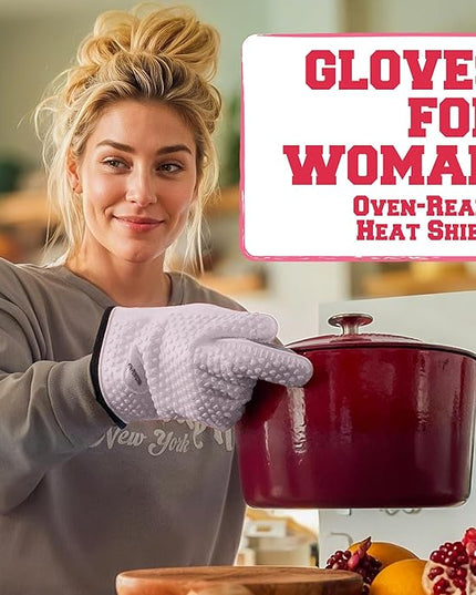 KITCHEN PERFECTION XL Silicone Smoker Oven Gloves for Women -Extreme Heat Resistant BBQ Gloves -Handle Hot Food Right on Your Grill Fryer&Pit|Waterproof Grilling Cooking Mitts|Superior Set+3 Bonuses
