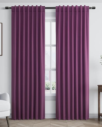 Guken Purple Blackout Curtains 90 Inch Length 2 Panels Set for Living Room Bedroom Back Tab Thermal Insulated 100% Black Out Linen Drapes Room Darkening Window Curtains 52 Inches Width
