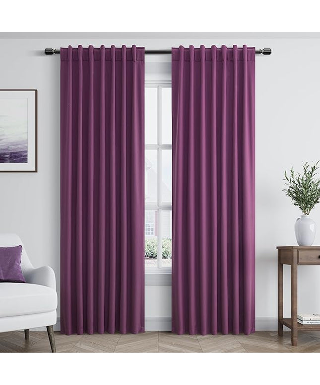 Guken Purple Blackout Curtains 90 Inch Length 2 Panels Set for Living Room Bedroom Back Tab Thermal Insulated 100% Black Out Linen Drapes Room Darkening Window Curtains 52 Inches Width