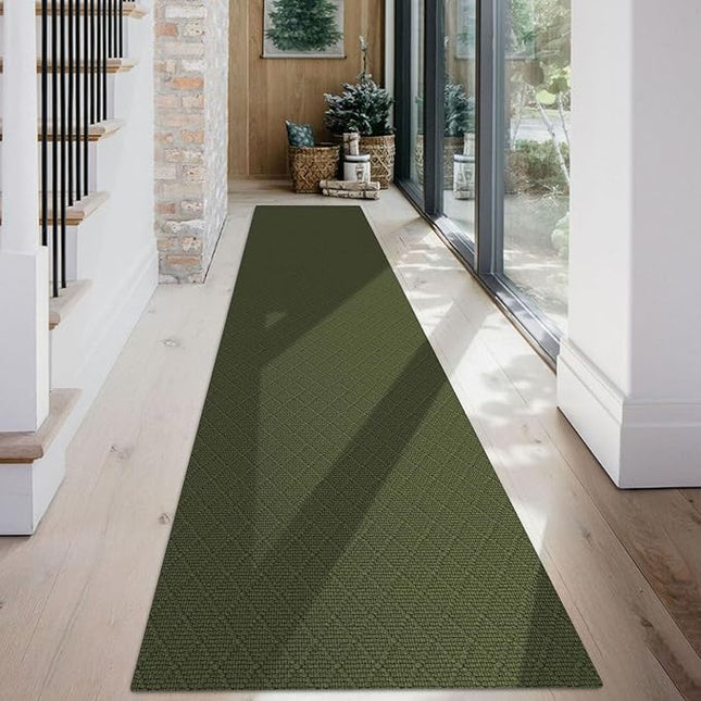 KOZYFLY Runner Rug 2x12 Ft Washable Runners for Hallways Non Slip Rubber Backed Kitchen Runners, Braided Cotton Entryway Runner Indoor, Floor Carpet for Hallway Kitchen Entryway, Dark Green