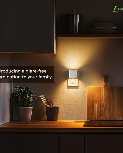 L LOHAS LED Night Light,Night Lights Plug into Wall,[2-Pack] Dimmable Night Light with Light Sensor,3000K Warm White,Silver Nightlight for Bathroom Hallway Kitchen
