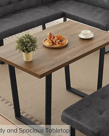 3-Piece Corner Dining Table Set with Bench, 70 Inch Space-Saving Breakfast Nook for Kitchen & Dining Room(Walnut Table & L-Seat Grey Bench)
