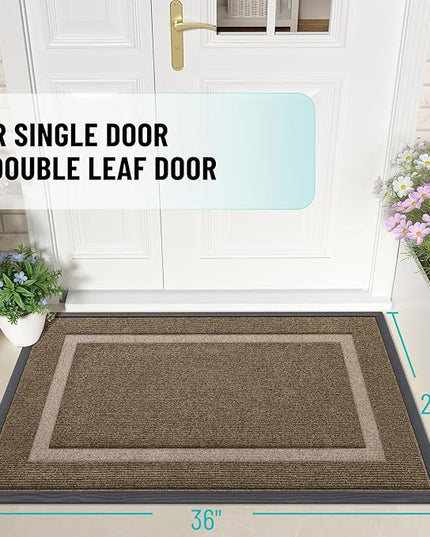OLANLY Front Door Mat Indoor Outdoor Entrance, Waterproof All-Season, All-Weather Doormat, Sturdy Natural Rubber, Fade Resistant, Low Profile, Easy Clean Patio Porch Entryway Mat, 36x24, Brown