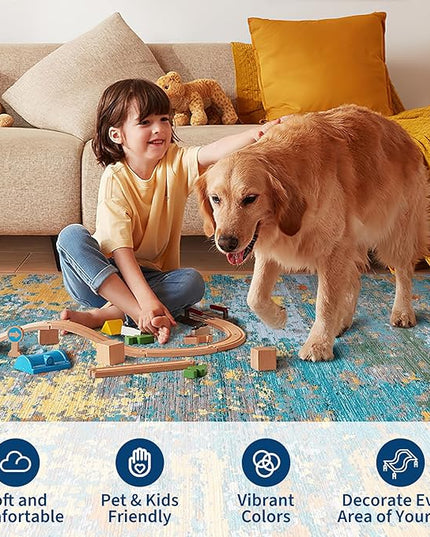 Modern Abstract 2x7 Runner Rug Washable Non Slip Stain Resistant Rug for Hallway Kitchen Bedroom Non Shedding Low Pile Indoor Floor Cover,Multi Color