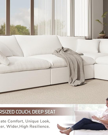Cloud Modular Sectional Sofa,Oversize Down Filled Sofa 6 Seat with Chaise,Minimalist Sofa Cover Washable and Replaceable Couches for Living Room,Sectional Sofa Deep Seat