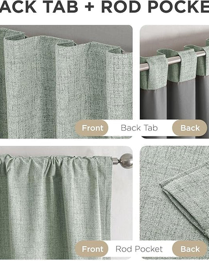 Joydeco Blackout Curtains for Bedroom - 100% Light Blocking 2 Panels Sage Green Drapes 37" W x 63" L, Thermal Insulated Room Darkening Curtains, Linen Textured for Living Room, Rod Pocket & Back Tabs