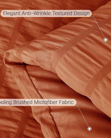 MUXHOMO 7 Pieces Full Comforter Set, Seersucker Bed in a Bag Full Size, All Season Luxury Bedding Set with Comforter, Flat Sheet, Fitted Sheet, Pillowcases & Shams, Burnt Orange