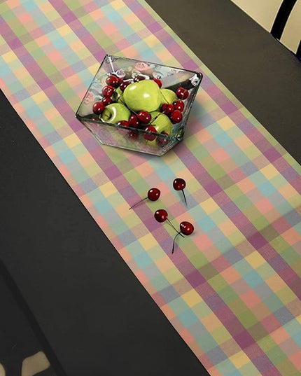 Urban Villa EasterTable RunnerEaster Collection 100% Cotton Fused Table Runner Easter Special Over Sized 14" x72'' Inches Easter Colors Buffalo Check Table Runner Heavier Quality Table Runner