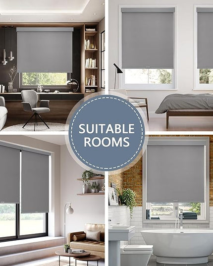 AOSKY Blackout Roller Shades Cordless Blinds for Windows, Free-Stop Shades with Valance, Thermal Insulated Fabric, UV Protection, Natural Woven Blinds for Home and Office (19" W x 72" H, Grey)