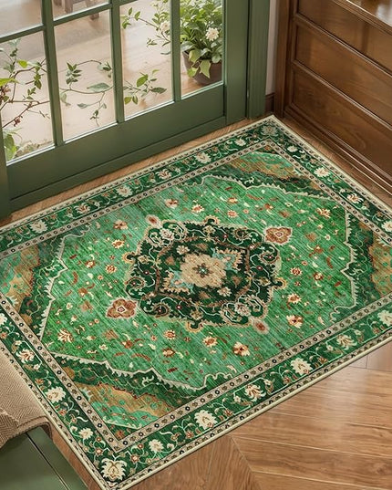 Ciicool Washable Vintage Area Rug, 2x3ft Small Boho Rug, Ultra Soft Rugs for Entryway, Non-Slip Entry Rugs Oriental Low-Pile Indoor Mat Floor Carpet for Entrance Bedroom Kitchen Bathroom Foyer Decor