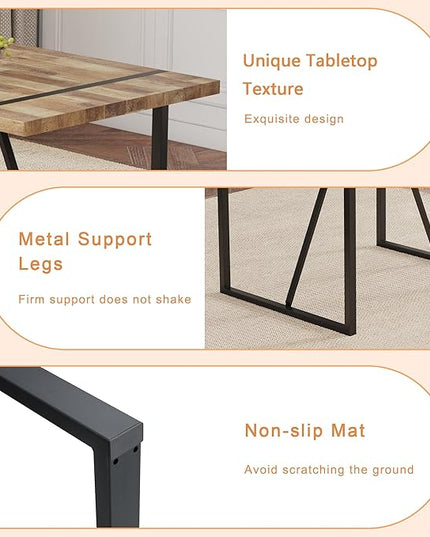 4 Chair Dining Table Set，Dinner Table Set for 4，55'' Kitchen Table and PU Leather Chairs Set of 4, 5 Piece Dining Table Set for Kitchen Dining Room