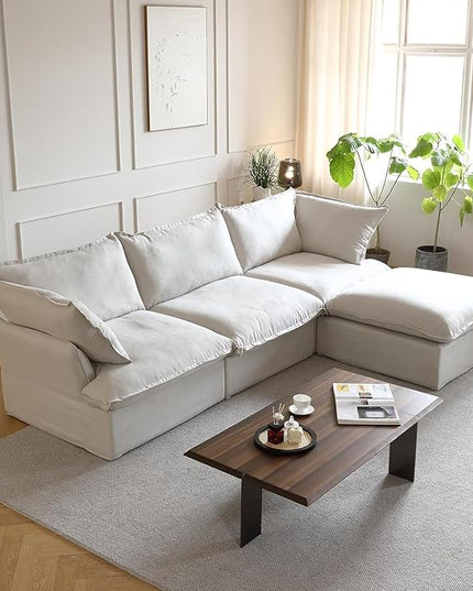 JACH L Shape Modular Couches, Deep Couch Sectional Couch with Chaise Ottoman, Modern Comfy Cloud Sectional Sofas, Cushion Covers Removable, Two Corners and A Middle Sofa for Living Room (Beige)