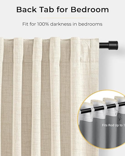 INOVADAY 100% Blackout Curtains for Bedroom, Black Out Curtains 102 Inch Long, Clip Rings Linen Blackout Drapes, Thermal Insulated Room Darkening for Living Room, 2 Panels - Cream,W50xL102