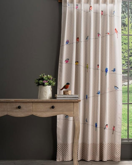 Maison d' Hermine Curtains for Living Room 100% Cotton 124 inch Length Two Panels Light Filtering Curtains for Bedroom Windows with Rod and Loop Pockets Drapes (Birdies On Wire, 50" W x 124" L)